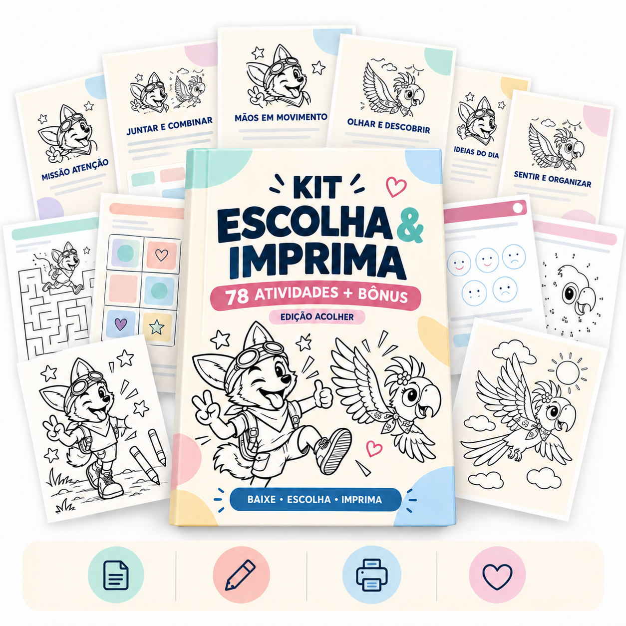Kit Escolha e Imprima completo com 78 atividades, bônus, Turbo e Lila